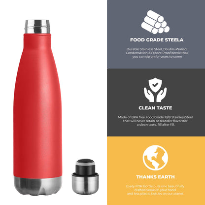 MEWAY 17oz Sport Water Bottle 4 Pack Vacuum Insulated Stainless Steel Leak-Proof Double Wall Cola Shape Water Bottle,Keep Drinks Hot & Cold(Red,4 Pack)