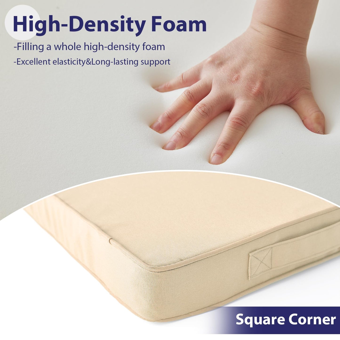 IPYNBAP Outdoor Chair Cushions Set of 4, Waterproof Outdoor Seat Cushions for Patio Furniture, Patio Chair Cushion with Handle and Ties, Square Out Door Chair Pads,19" x 19" x 3", Beige