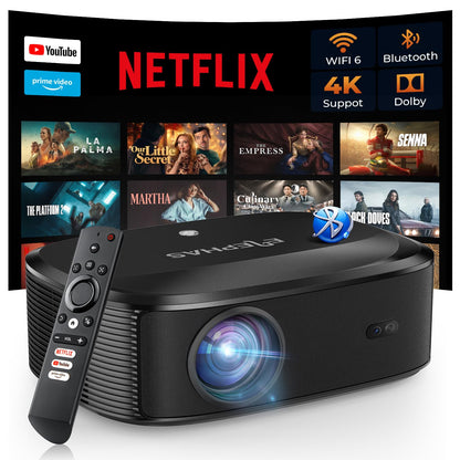 4K Projector with Wifi and Bluetooth, ELEPHAS Outdoor Movie Projector with NETFLIX/Prime Video/YouTube Built-in, 100,000+ Apps Supported, Video Projector Compatible with HDMI/USB/iOS/Android/Windows