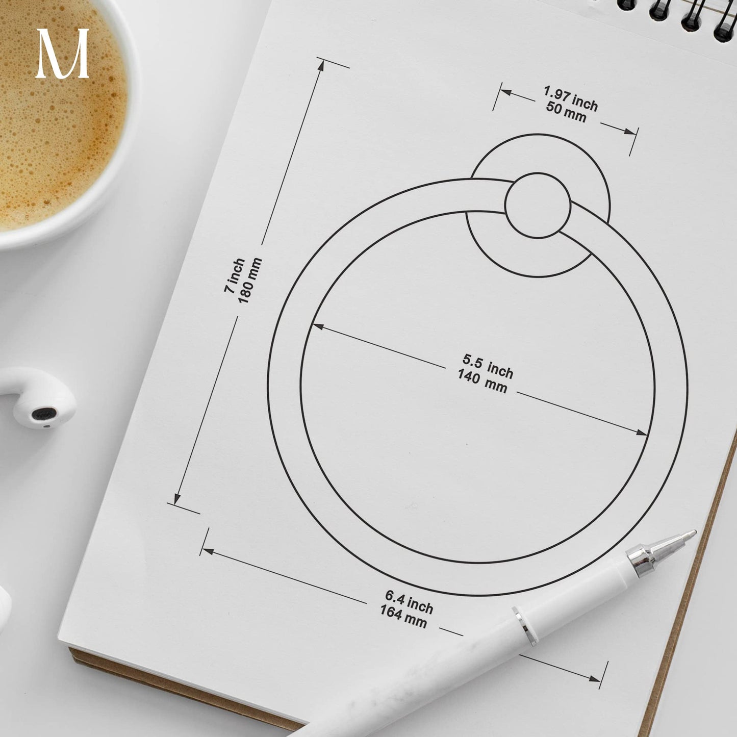 MARMOLUX ACC Matte Black Towel Ring - SUS304 Stainless Steel Wall Mounted Hand Towel Holder for Bathroom - Kitchen & Bathroom Towel Rack - Black Towel Hanger - Bathroom Towel Holder - Hand Towel Rack