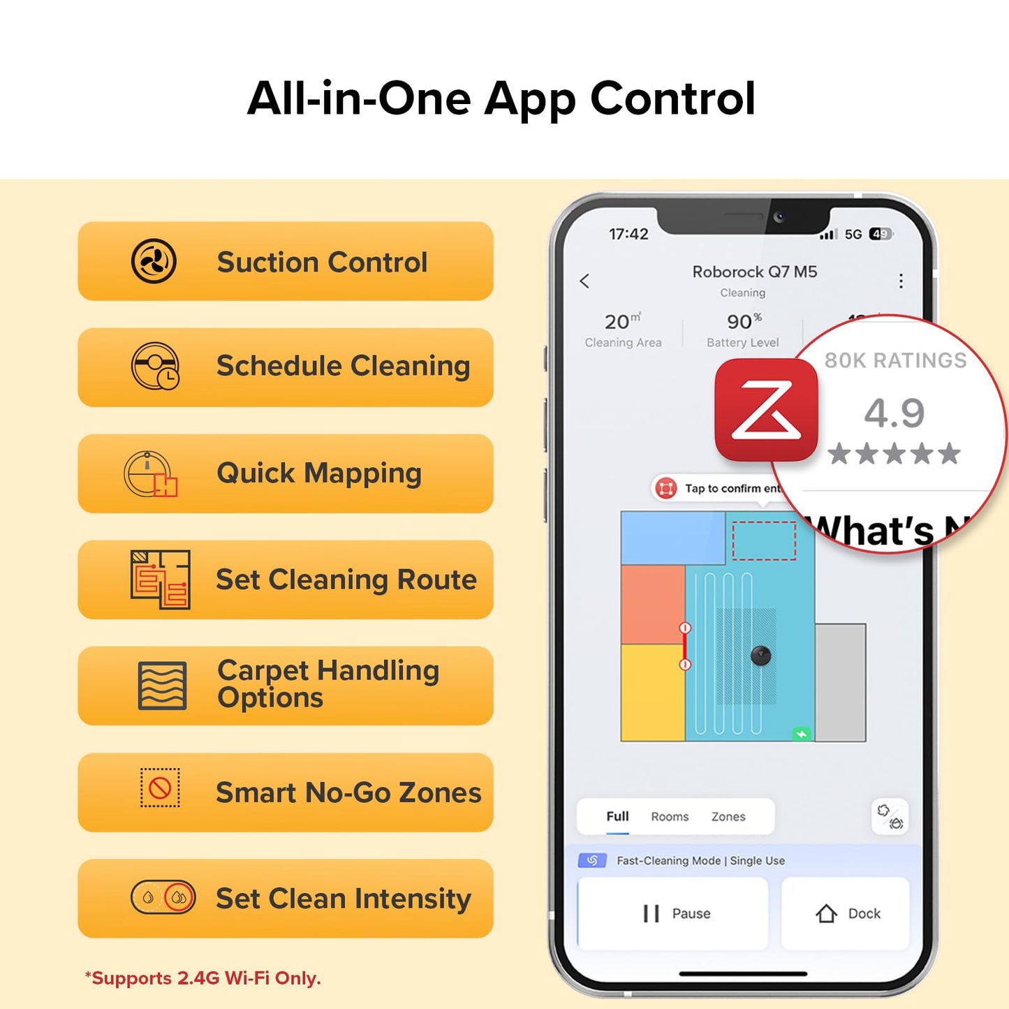 roborock Q7 M5 Robot Vacuum and Mop Combo, 10,000Pa HyperForce Suction, Robotic Vacuum Cleaner, Dual Anti-Tangle System, APP-Controlled Mopping, LiDAR Navigation, for Pet Hair and Carpet, Black