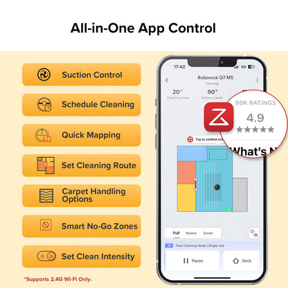 roborock Q7 M5 Robot Vacuum and Mop Combo, 10,000Pa HyperForce Suction, Robotic Vacuum Cleaner, Dual Anti-Tangle System, APP-Controlled Mopping, LiDAR Navigation, for Pet Hair and Carpet, Black