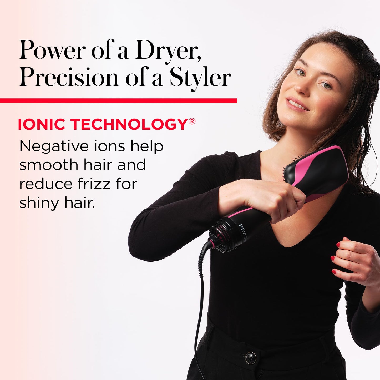 REVLON One-Step Hair Dryer and Styler, All-in-One Detangling and Straightener Brush for Salon-Quality Smooth, Straight Hair, More Shine and Less Frizz, Black
