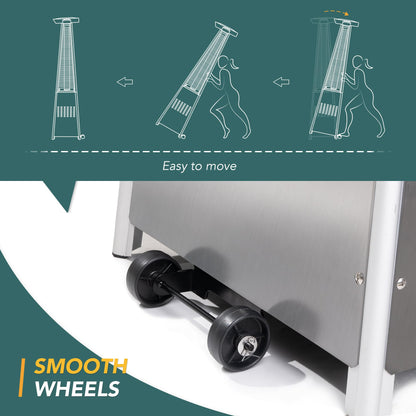 Pamapic Patio Heater, 48,000 BTU Pyramid Flame Patio Outdoor Heater with Cover, Quartz Glass Tube Stainless Steel Propane Heater with Wheels (Stainless Steel Color)