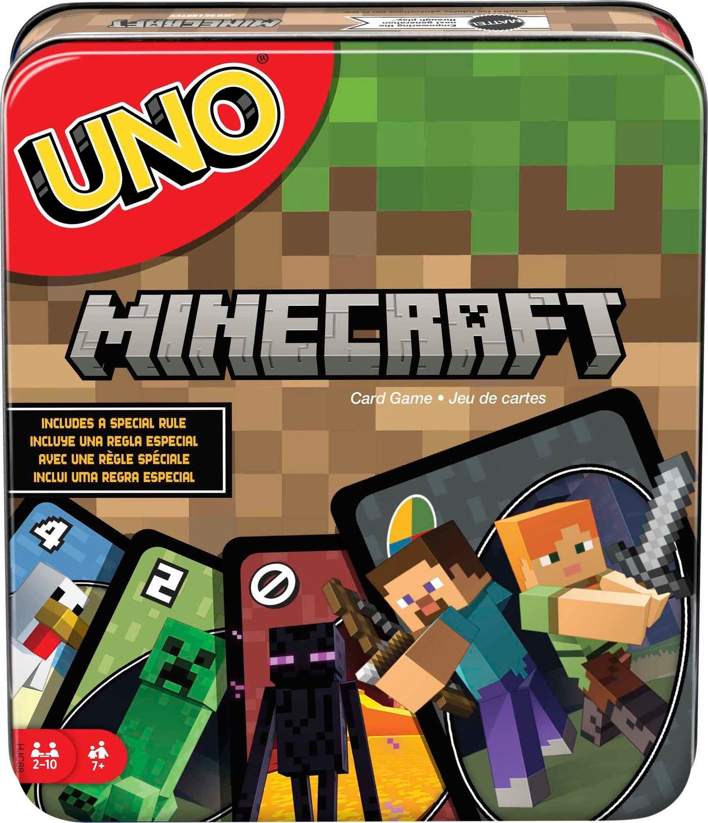 Mattel Games UNO Card Game, Gifts for Kids and Family Night, Themed to Minecraft Video Game, Travel Games, Storage Tin Box