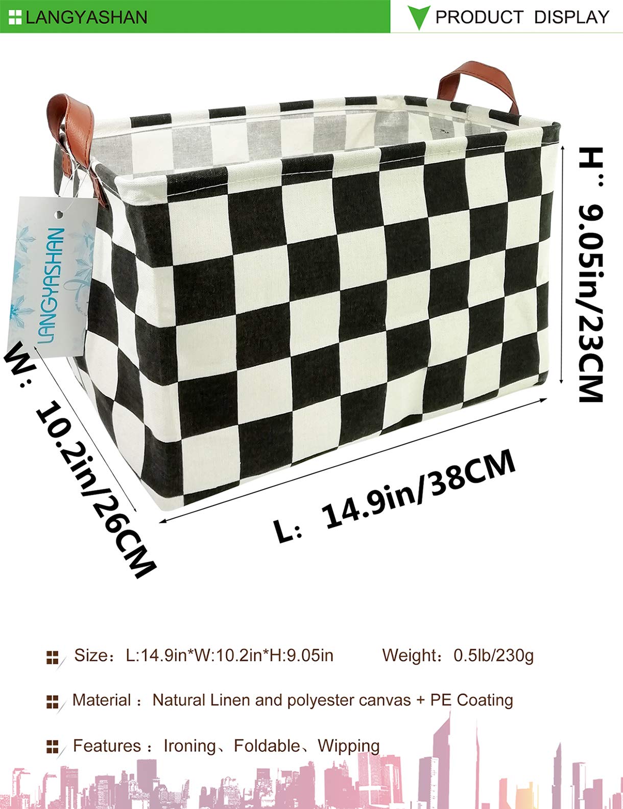 LANGYASHAN Rectangular Storage Bin Collapse Canvas Fabric Cartoon Storage Basket with Handles for Organizing Home Kitchen Boys and Girls Toys Office Closet Shelf Baskets (Rec-Racing flag)