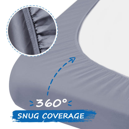 Pack and Play Sheets Boy Girl, 2 Pack Portable Playard Sheet Fits for Graco Pack N Play, Snug Fit Breathable Soft Fitted Playpen Sheet, Mini Crib Sheets, Grey & Navy