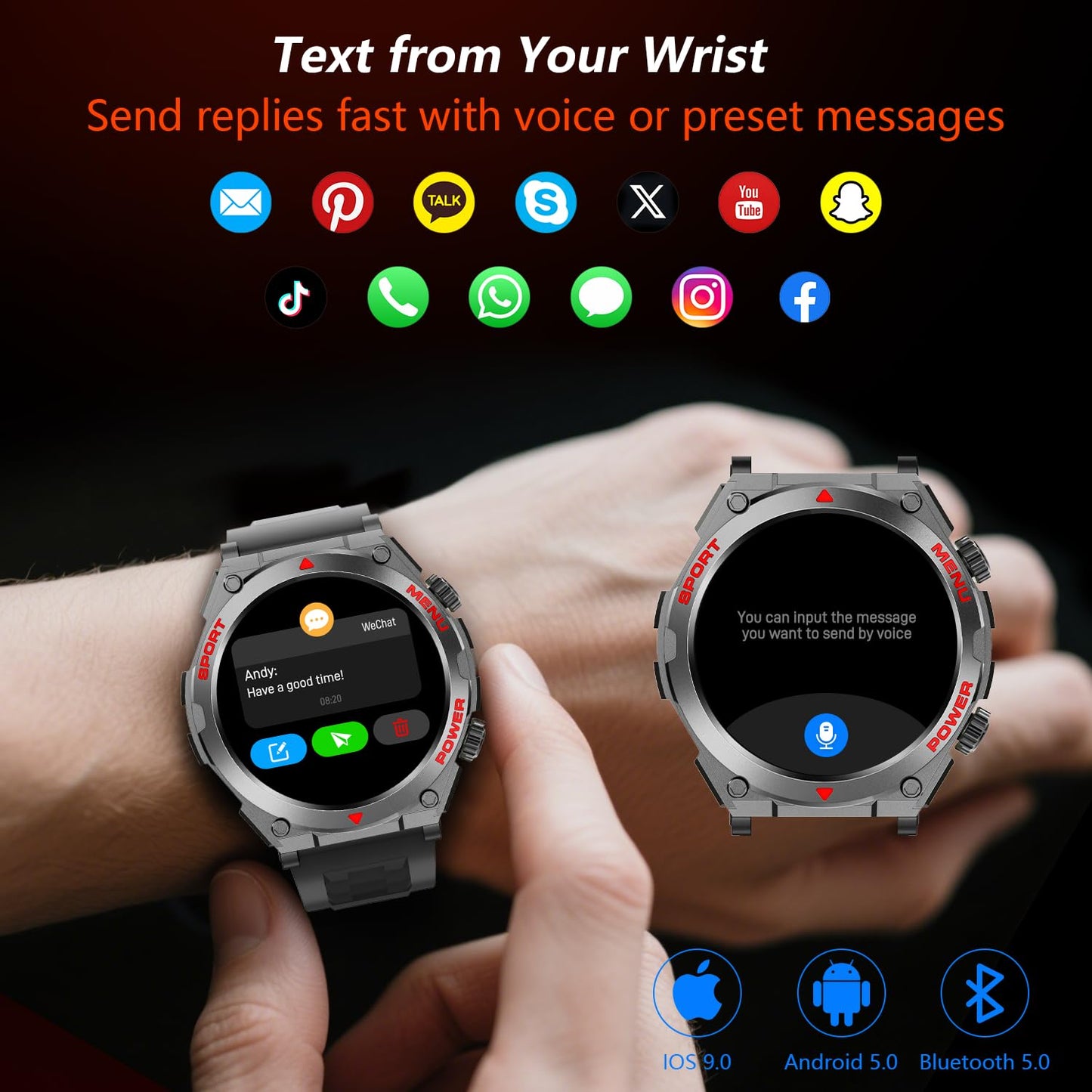 Military Smart Watch for Men With AI Q&A (Answer/Make Call/SMS Reply), 1.52" HD Smartwatch for Android Phones/iPhone, 100+ Sport Mode Fitness Tracker with HR, SpO2, Sleep Monitor, IP68 Waterproof