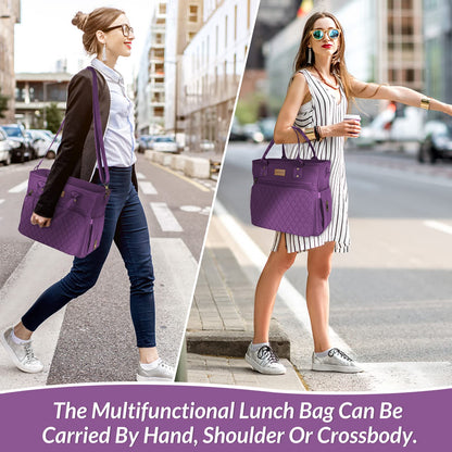 Large Women Lunch tote Bags for Work Insulated/Insulated Adult Lunch Box for Women/Nylon Thermal cooler Bag Leakproof Cooler Tote Bag with Storage Pocket (lumina purple)