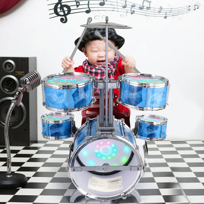 Kids Drum Set for Toddlers with 5 Jazz Drum Kit & Lights (Vibrating-Controlled) & Alloy, Musical Instruments Toys, Boys Gifts for Aged 1-3 3-5