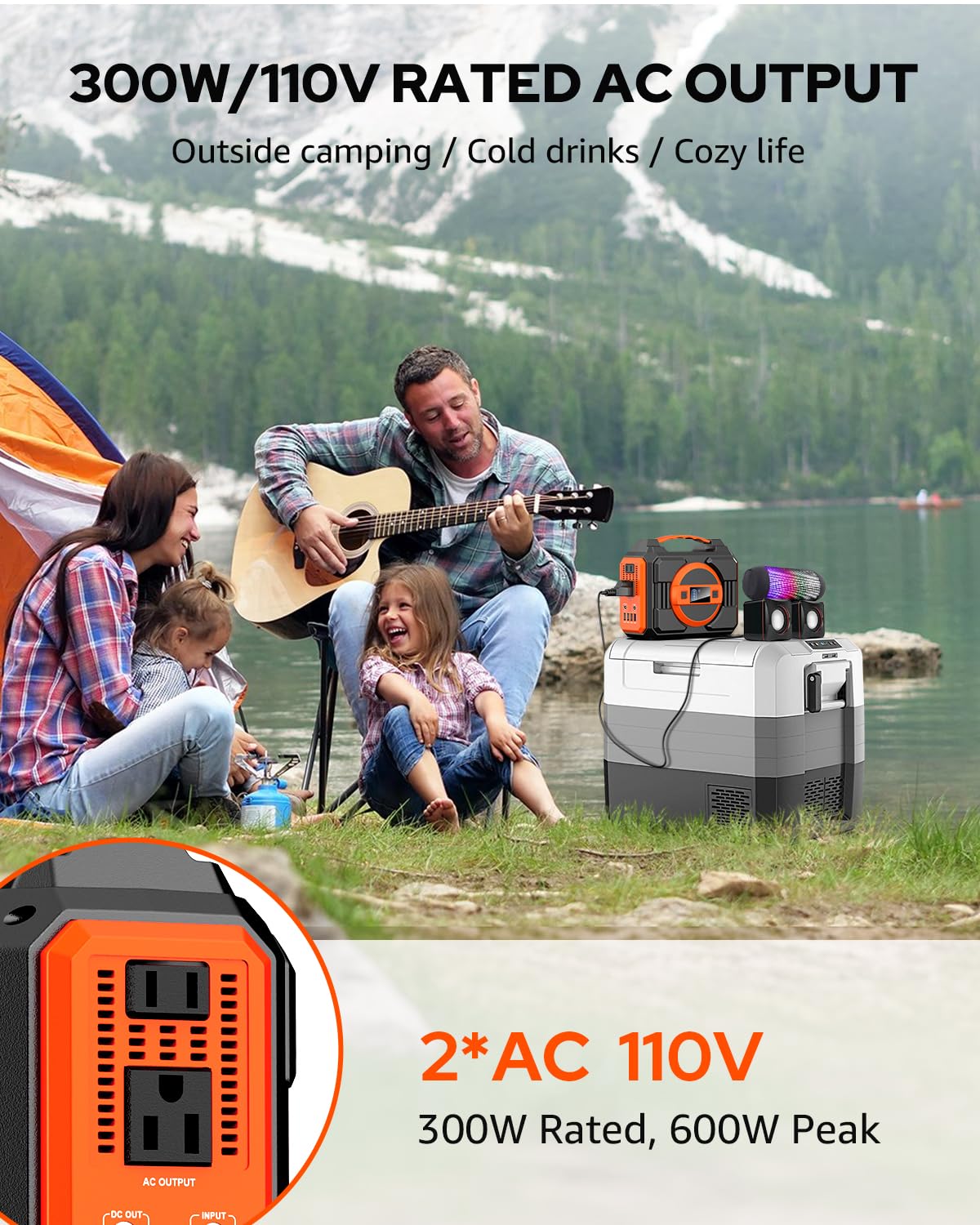 Portable Power Station Bank 300W Rated(600W Peak),220Wh Solar Powered Power Bank with 2 AC Outlet 110V Pure Sine Wave, 60000mAh Power Bank Lithium Battery Pack for Home Outdoor Camping Emergency