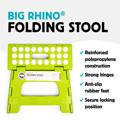 Kikkerland Rhino Foldable Step Stool – Holds Adults up to 300 Lbs, Best for Kitchen & Bathroom – Collapsible, Portable, Lightweight Stepping Stool with Sturdy, Non-Slip Design – Green, 8”