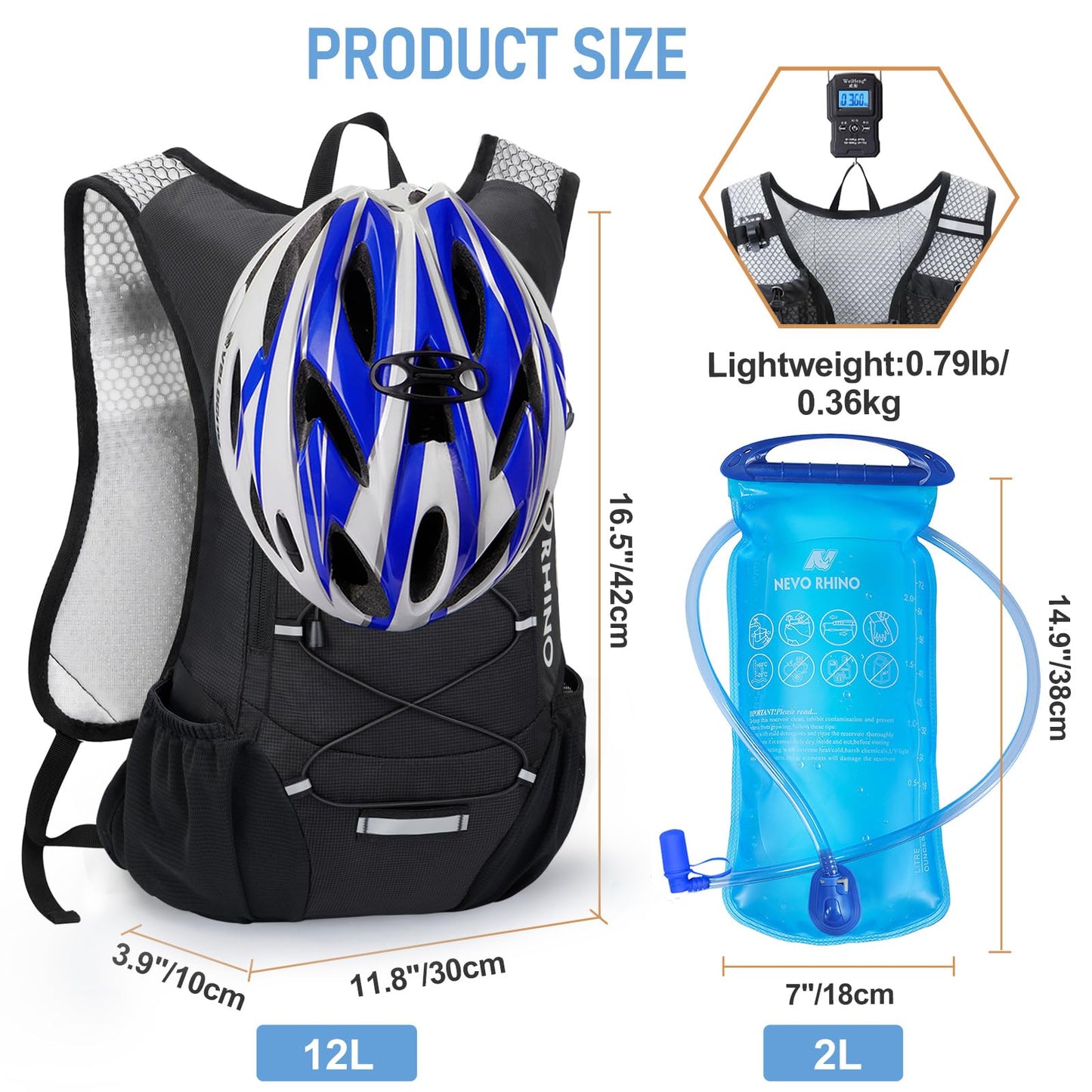 Lightweight Hydration Backpack, Running Backpack with 2L Water Bladder, Hydro Water Daypack for Cycling Hiking Rave for Men Women