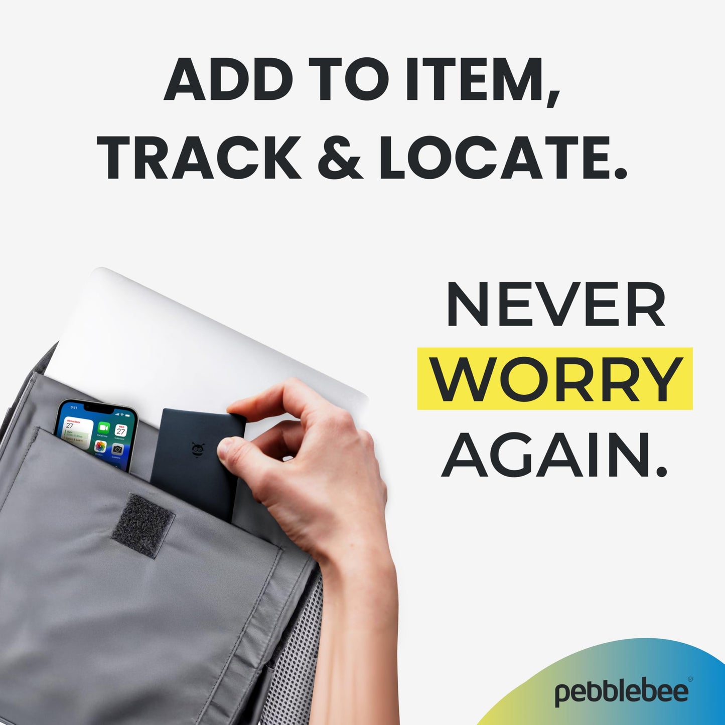 Pebblebee Tracker Card Universal - Rechargeable Slim Item Tracker | Alternative to Air Tag & Android Trackers | 18-Month Battery Life | Works with Both Android & iOS Find My Apps | LED & Sound Alerts