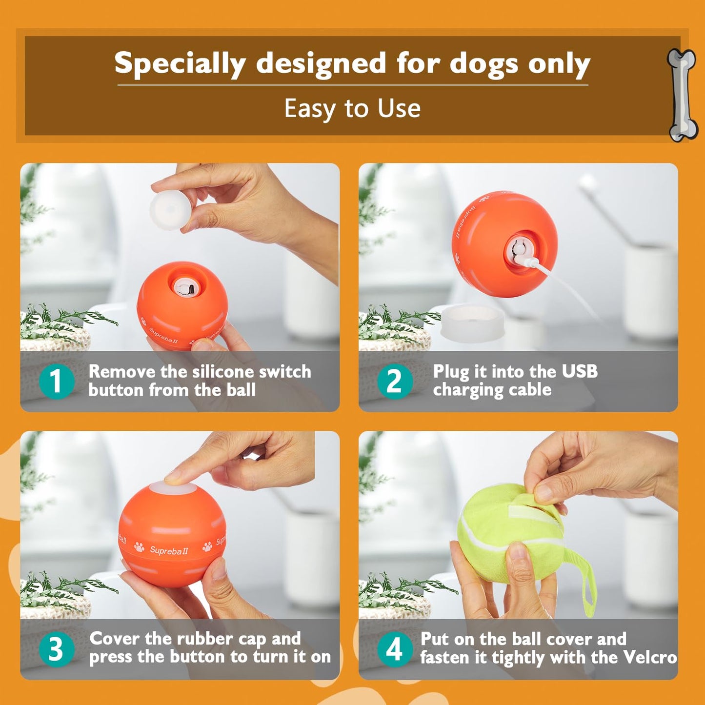 PetDroid Interactive Dog Toys Dog Ball,[2025 Newly Upgraded] Durable Motion Activated Automatic Rolling Ball Toys for/Small/Medium/Large Dogs,USB Rechargeable (Orange)