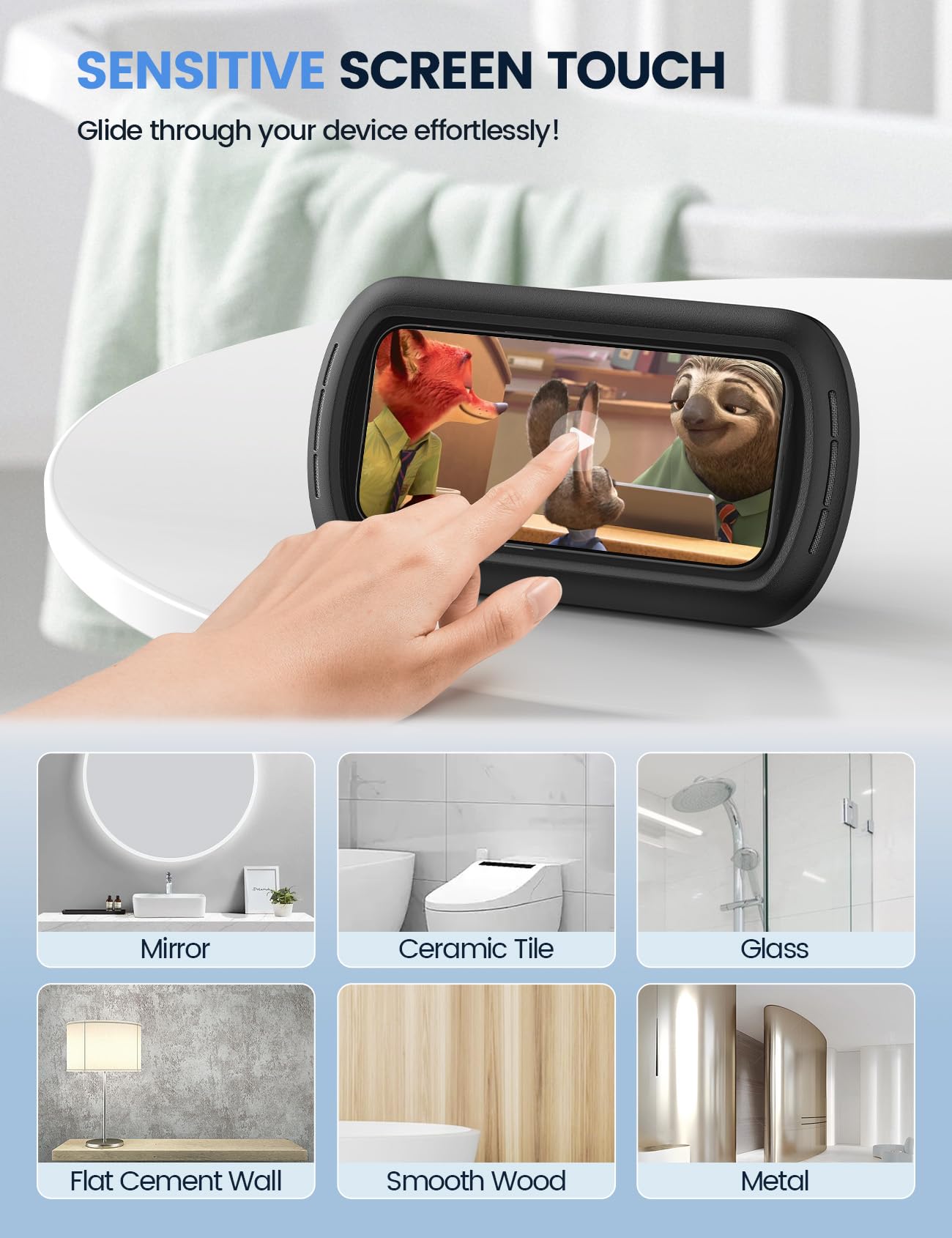 Lamicall Shower Phone Case Holder Waterproof - Clear Sound with Speaker Hole, Shower Bathroom Bathtub Accessories, IPX6 Waterproof Wall Mount for iPhone 16 Pro Max, S25 Ultra, 4-7" Big Phones