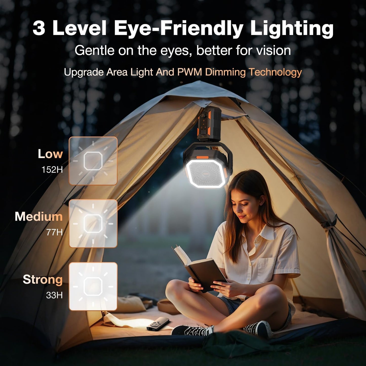 OGERY F21 Camping Fan with Stand, 20000mAh Rechargeable Battery Powered Standing Fan, LED Lanterns for Power Outages, Strong Wind, Fast Charging for Tent, Travel, Bedroom, Camping Essentials