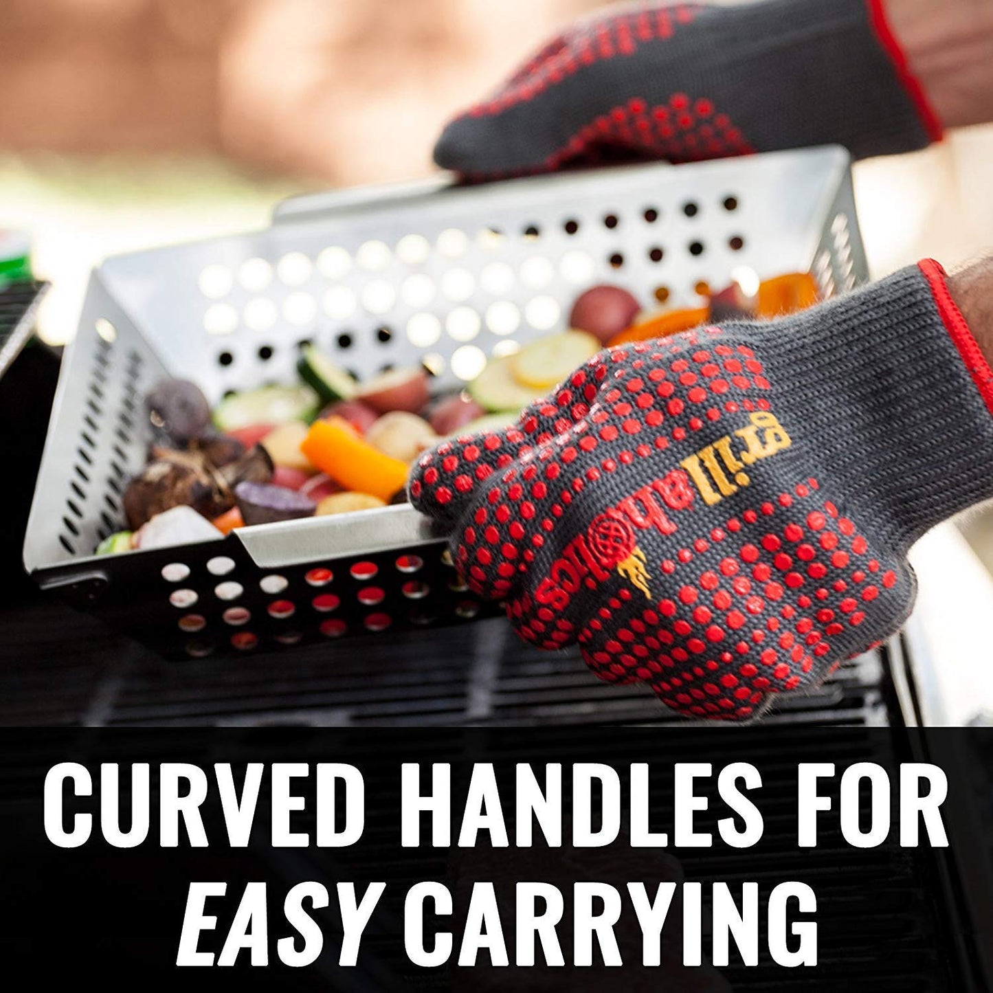 Grillaholics Vegetable Grill Basket for Outdoor Grill - Extra Large, Heavy-Duty Stainless Steel Veggie Grilling Basket with Handles