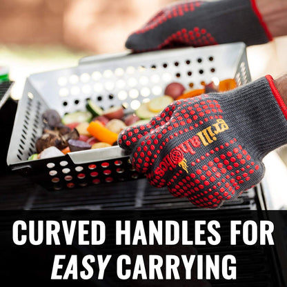 Grillaholics Vegetable Grill Basket for Outdoor Grill - Extra Large, Heavy-Duty Stainless Steel Veggie Grilling Basket with Handles