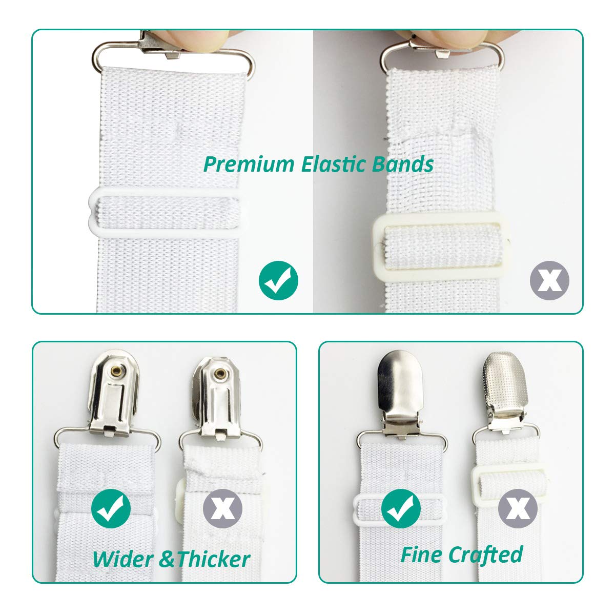 RayTour Bed Sheet Holder Straps Fitted Sheet Keepers Bedsheet Holders Fasteners - Elastic Adjustable Bedsheet Holders for a Wrinkle Bed Sheet