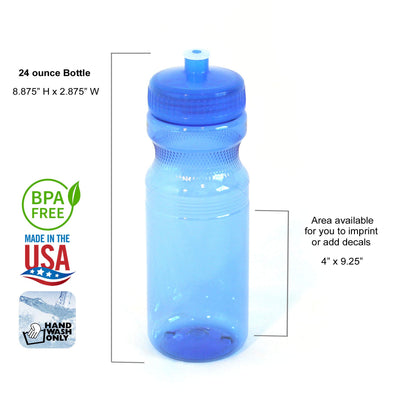 Rolling Sands BPA-Free 24 Ounce Blue Water Bottles, 3 Pack, Made in USA