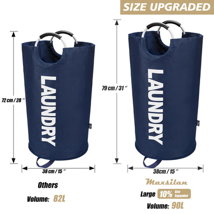 Maxsilan 90L Large Laundry Basket, Freestanding Tall Clothes Hamper, Collapsible Laundry Bag, Dark Blue