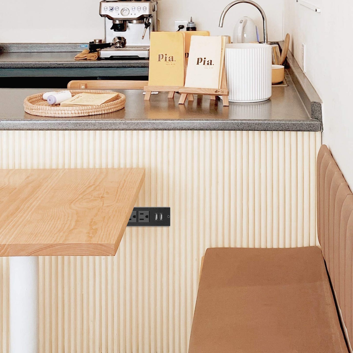 Recessed Power Strip, Black Desktop Power Grommet Socket with Furniture, 2 AC Outlets & 2 USB Ports for Conference Desk,Kitchen,Office,Home,Hotel (9.85 ft)