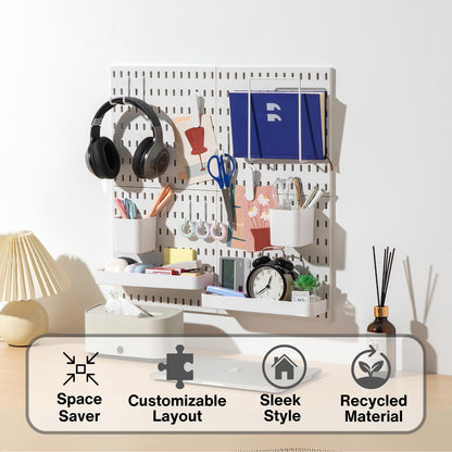 Keepo Pegboard Combination Kit, Pegboards and Accessories Modular Hanging for Wall Organizer, Crafts Organization, Ornaments Display, Nursery Storage, Peg Board (White, 22″×22″)
