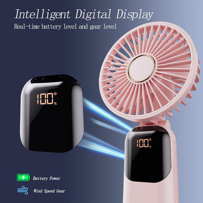 GOCKERA Portable Fan, 4200mAh Battery Operated Fan, 5 Speeds&Digital Display, Makeup Fans for Women with Base, 180°Foldable 3in1 Handheld/Neck/Desk Fan for Outdoor Indoor,Ultra Quiet (Pink)