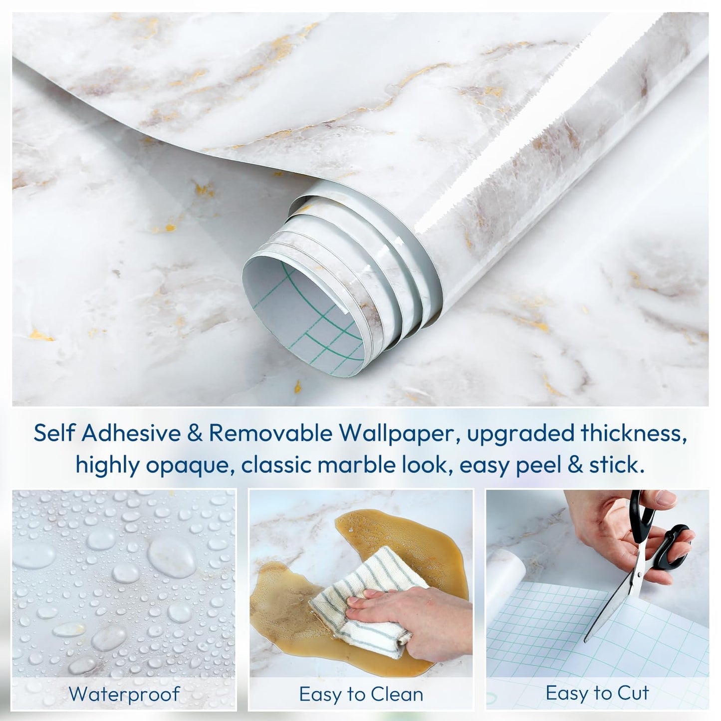 rabbitgoo Glossy Marble Contact Paper Peel and Stick Wallpaper 17.5" X 78.7" Countertop Furniture Waterpoof Self Adhesive Removable Cover for Kitchen Bathroom Cabinet Drawer Shelf Liner Vinyl Roll