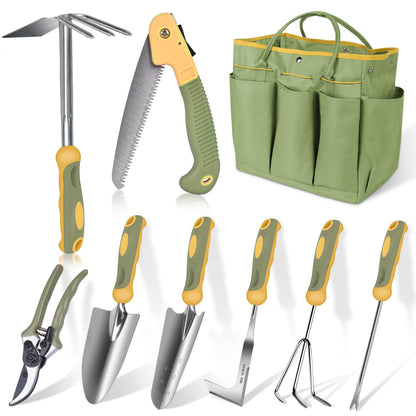 Garden Tool Set, WisaKey 9 Piece Stainless Steel Heavy Duty Gardening Hand Tools with Handle, Durable Garden Tool Bag, Gardening Gifts for Women and Men White Elephant Gifts