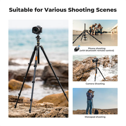 K&F Concept Camera Tripod，72" Aluminum Tripod for Camera, Lightweight and Foldable Travel Tripod with Remote& Extra Quick Release Plate, Professional Camera Tripod Monopod for DSLR Camera and Phone.