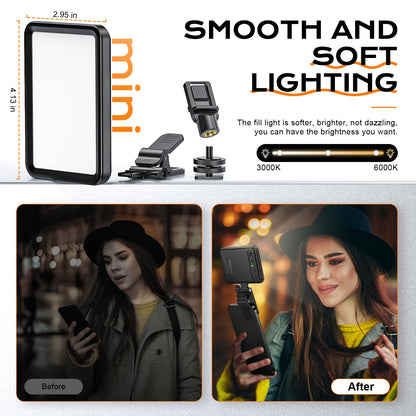 Rechargeable Soft Selfie Light for Phone, Camera, Laptop, 4-14H Battery Portable LED Light for Pictures, Phone Light Clip for Selfie, Vlog, TikTok, Makeup, Video Conference Black