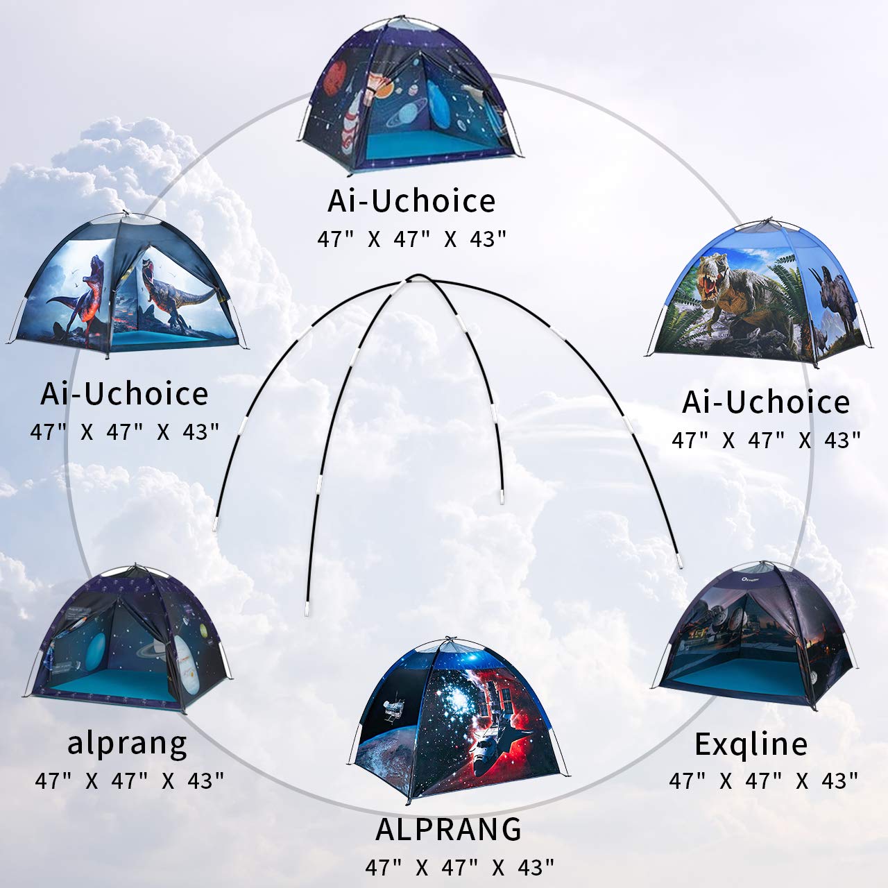 Ai-Uchoice Kids Play Tent Poles Replacement Poles for Child Tent Fiberglass Poles for Space World/Galaxy/Observatory/Dinosaur Style,Length 112"