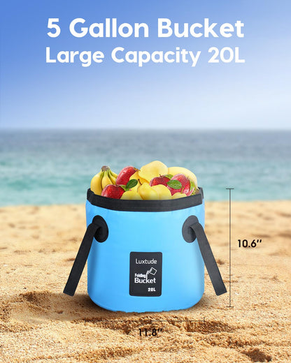 Luxtude Collapsible Bucket, 5 Gallon Bucket(20L), Beach Buckets, Fishing Buckets, Portable & Ultra Lightweight Outdoor Basin Container, Folding Basin Container for Fishing, Camping, Hiking, Beaching