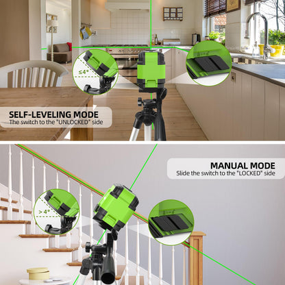 Laser Level with Tripod, HUEPAR 98Ft Self Leveling Laser Level Green Line Laser Cross Line Laser Leveler Tool for Picture Hanging, Tile, Home Renovation, Indoor Project, Battery&Carrying Bag Included