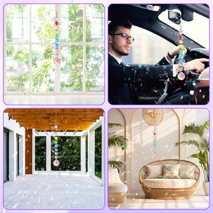 GWAHSA Suncatcher Wind Spinner Gazing Ball Spiral Tail, Crystal Sun Catchers with Seven Chakra Beads Window Hanging for Indoor Home Outdoor Garden Decor Wedding Birthday Party Gifts for Girl Women Mom