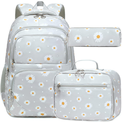 Girls Backpack with Lunch Box 3pcs Daisy Backpack Set for Kids Girls School Backpack for Primary Middle School Bookbag
