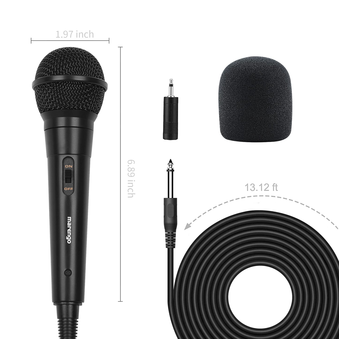 Marengo Handheld Wired Microphone, Cardioid Dynamic Vocal Mic with 13ft Cable and ON/Off Switch, Ideally Suited for Speakers, Karaoke Singing Machine, Amp, Mixer