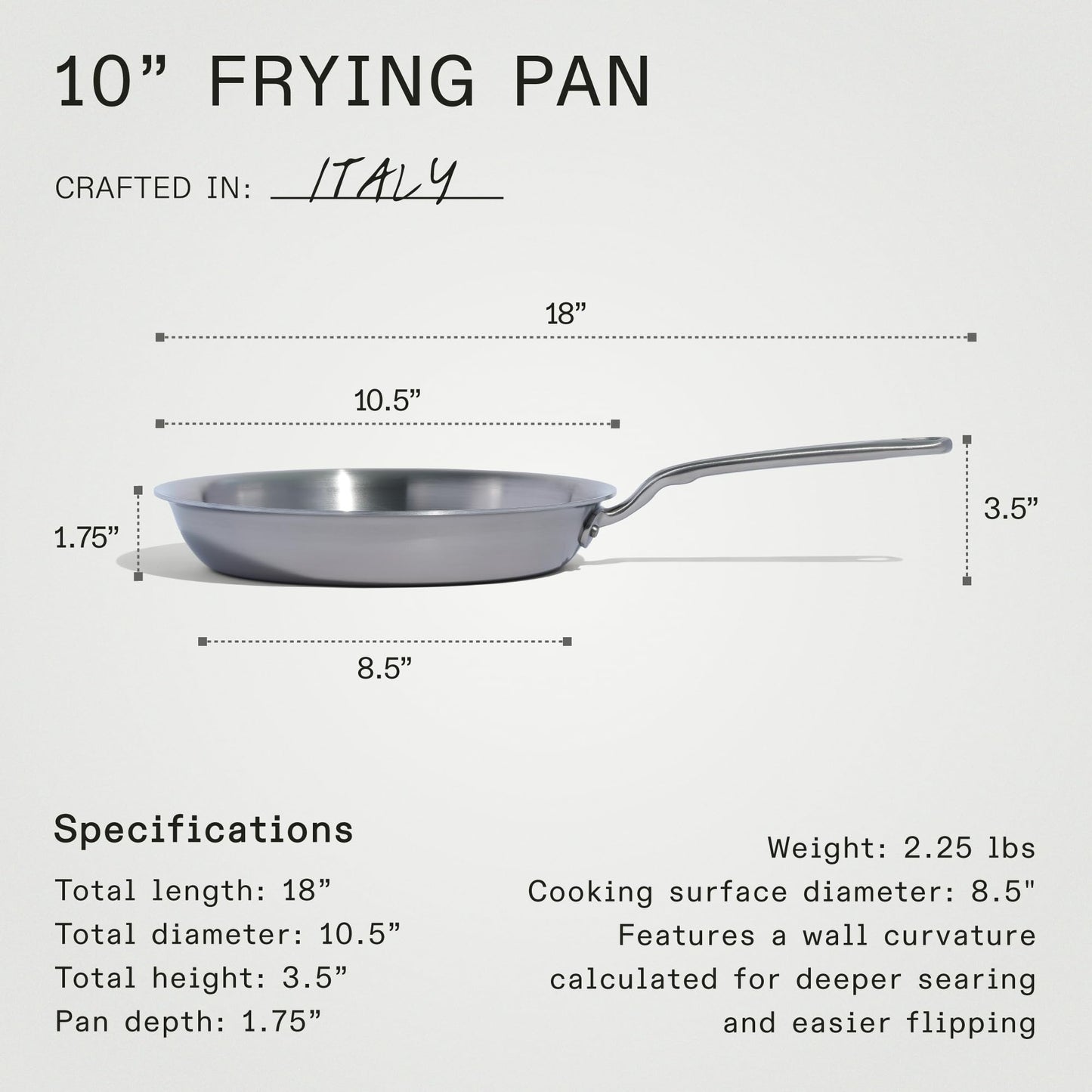 Made In Cookware - 10-Inch Stainless Steel Frying Pan - 5 Ply Stainless Clad - Professional Cookware - Crafted in Italy - Induction Compatible