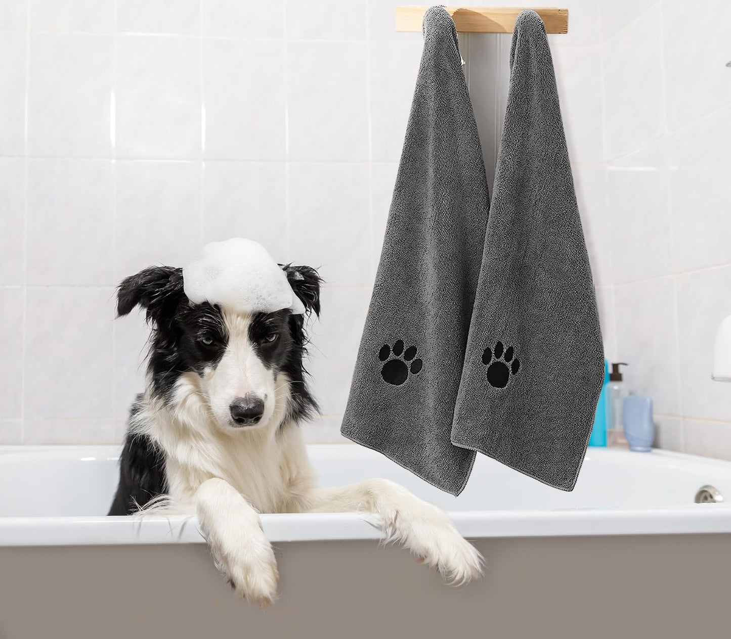 Puomue Microfiber Dog Towels for Drying Dogs, Super Absorbent and Soft Pet Grooming Towel, 40 Inch X 23.6 Inch, Perfect Dog Shower & Bath Supplies for Large, Medium or Small Dogs, Grey