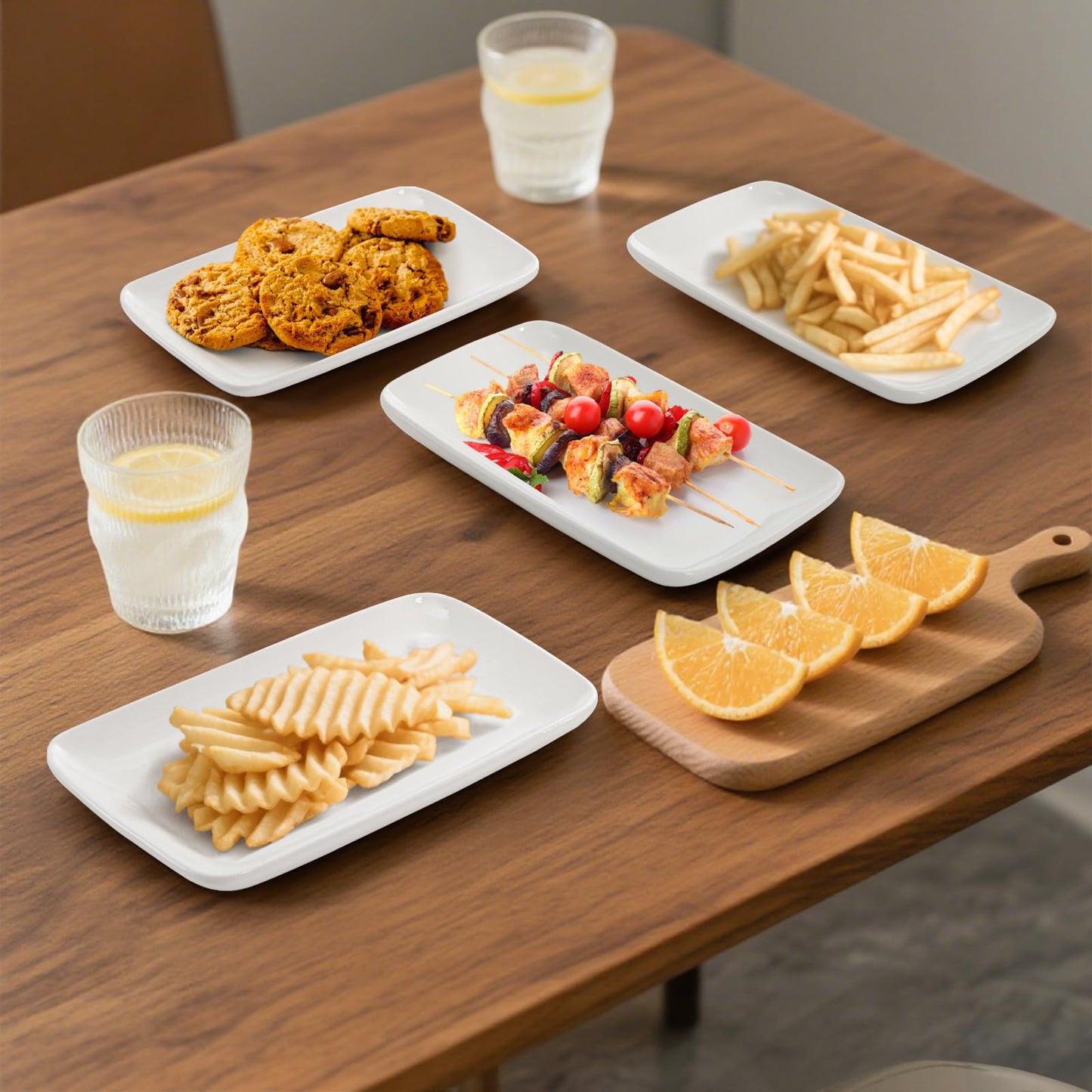 Foraineam 8 Pieces Rectangular Plates 8 Inch Porcelain Platters, Dessert, Appetizer, Salad Plates White Serving Trays