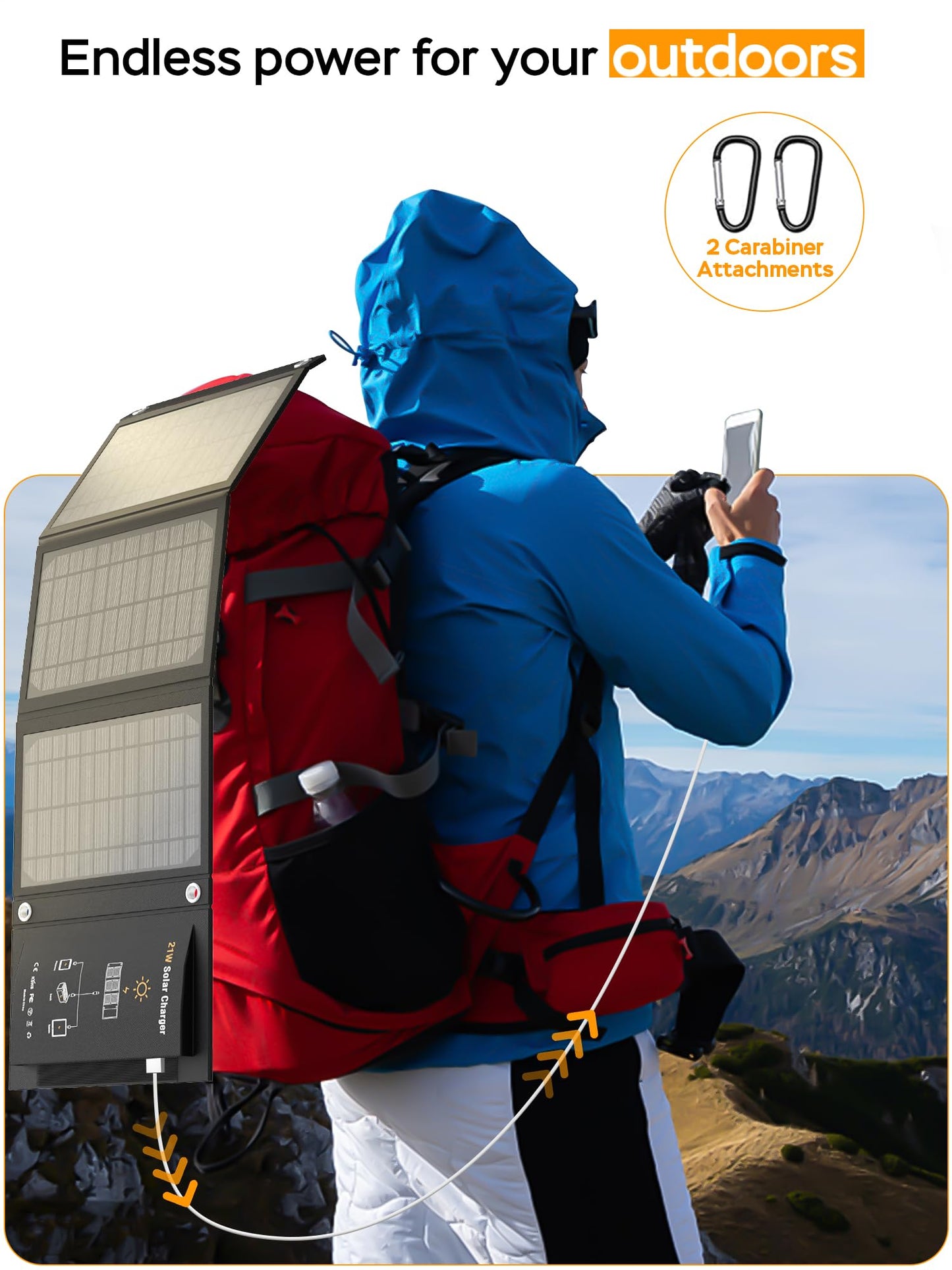 MARBERO 21W Portable Solar Panel Foldable Solar Panel Charger IP65 Waterproof Solar Panels 23% High Efficiency Fast Charger USB Ports & DC 18V Output for Camping Outdoor Travel Emergency Cloudy