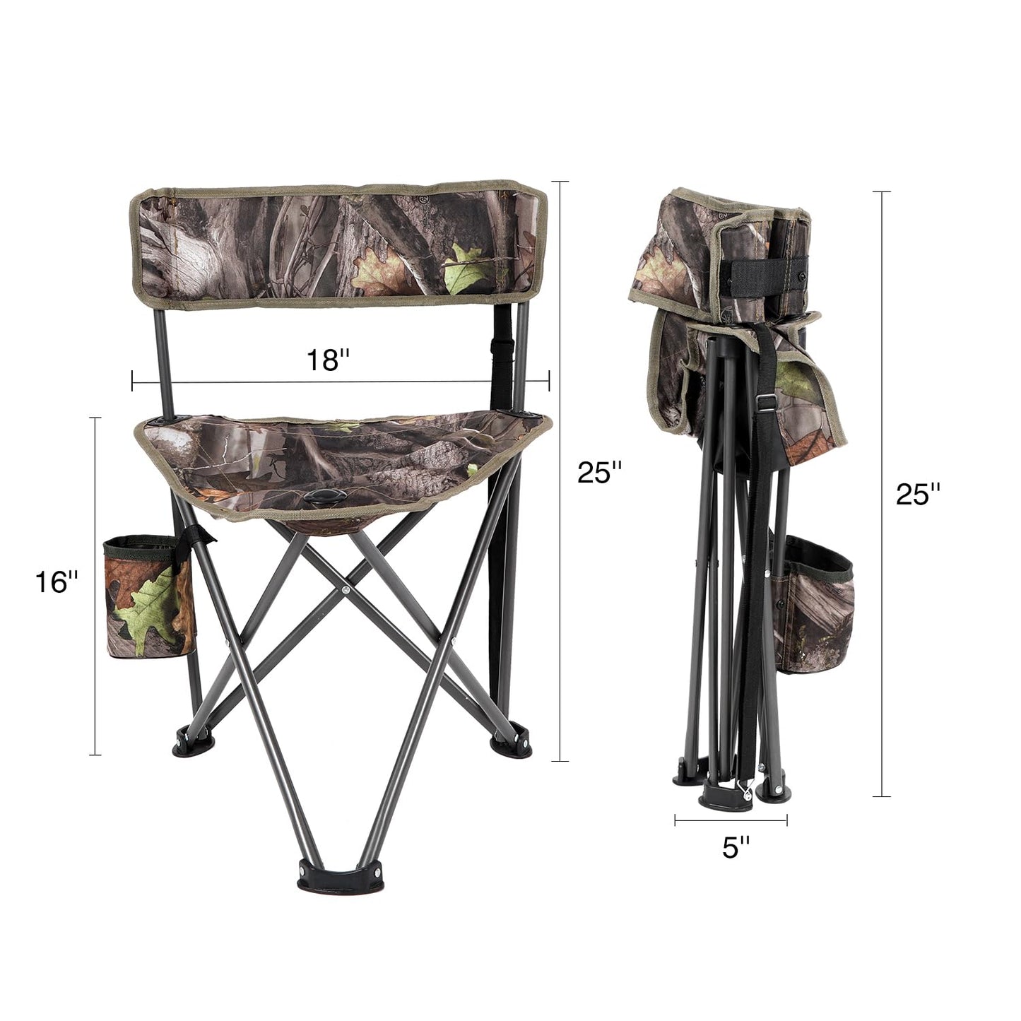 REDCAMP 2 Pack Tripod Hunting Chairs for Blinds, Folding Lightweight Portable Fishing Chair for Adults Hunting Stools with Backrest, Golf Chairs for Spectators, Camo