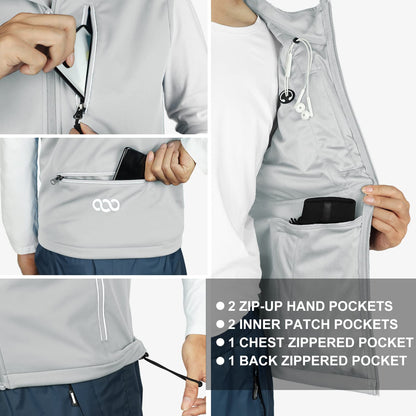 33,000ft Men's Windproof Lightweight Golf Vest Outerwear with Pockets, Softshell Sleeveless Jacket for Running Hiking Sports