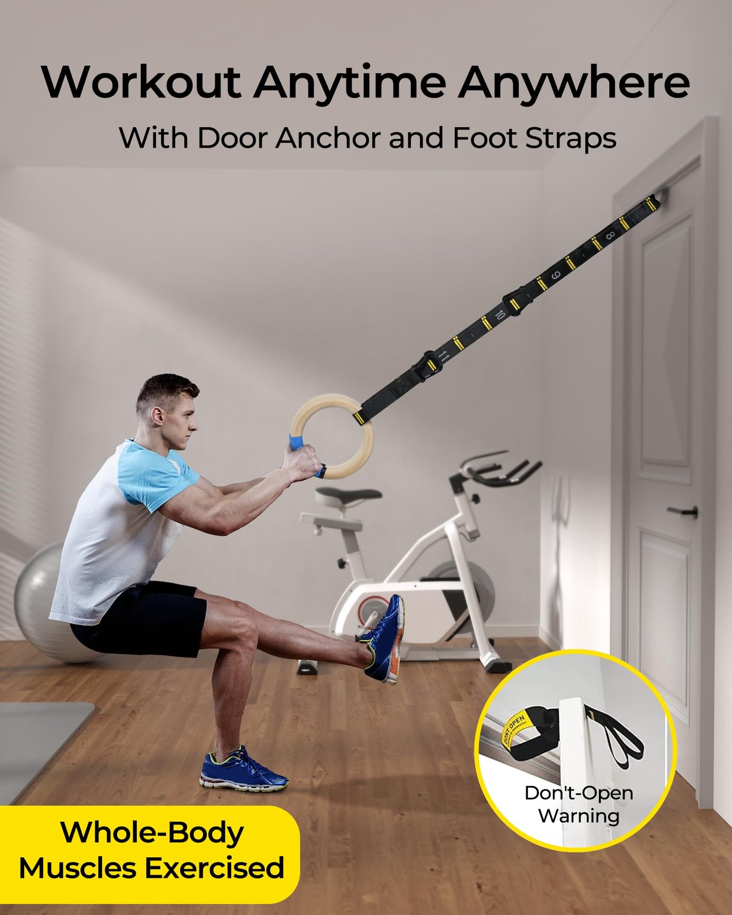 PACEARTH Gymnastics Rings 32mm Wooden Olympic Rings Support 1500lbs Locked Carabiners 9ft Double-Layer Numbered Straps Non-Slip Gym Rings with Foot Straps Door Anchor for Home Gym Full Body Workout