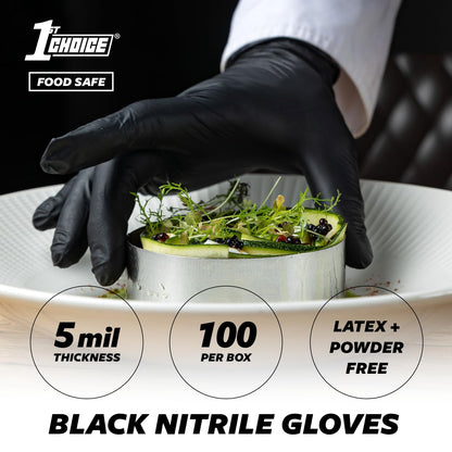 1st Choice XL Nitrile Gloves, Black Gloves Disposable Latex Free, Textured Black Gloves for Cooking - 5 mil, Box of 100