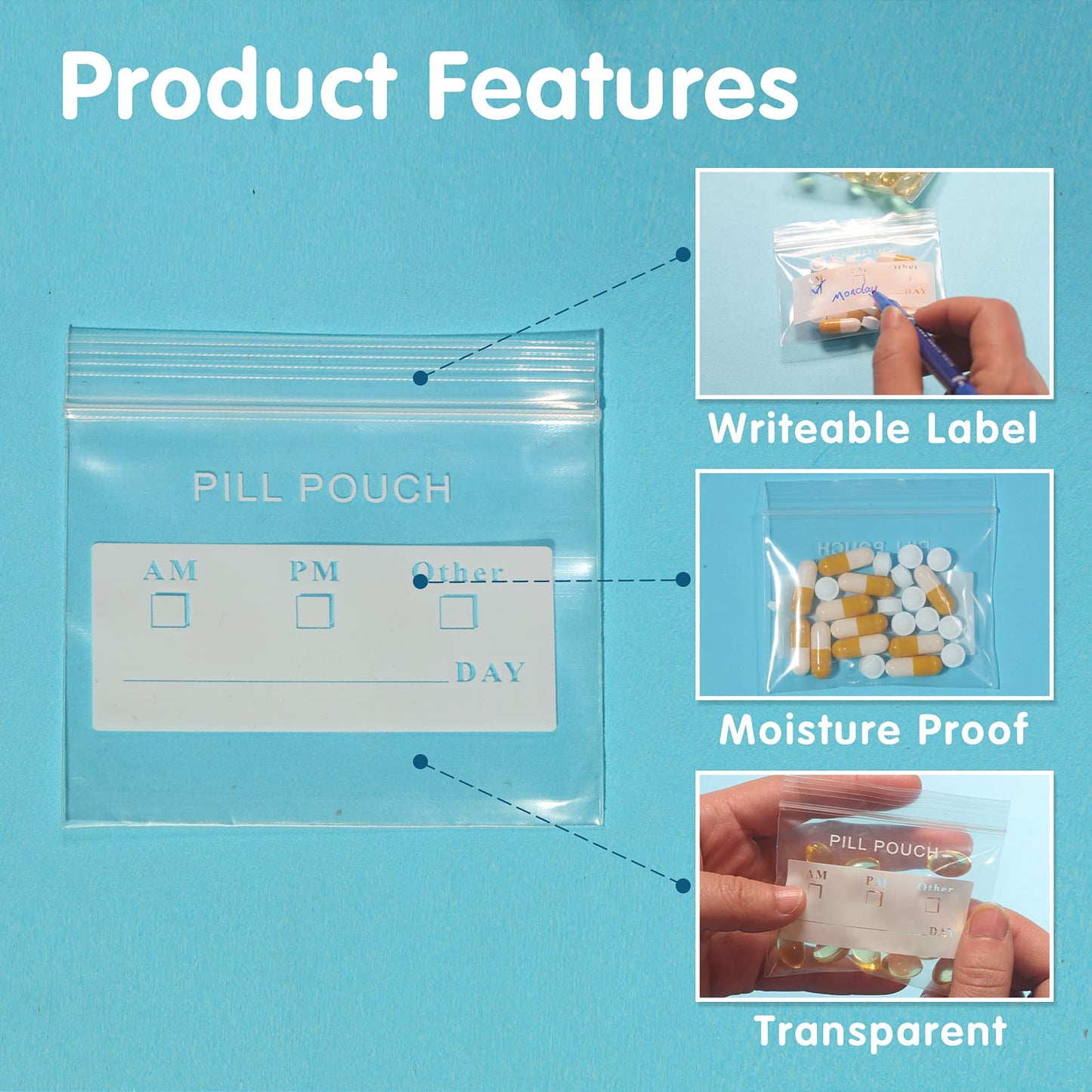 125 Packs 6 Mil Sturdy Pill Bags BPA Free Pill Pouch 3 x 2.75 Inch Write-on Label Seal Waterproof Reusable Clear Small Ziplock Plastic Bags for Travel Pill Organizer, Jewelry and Small Craft Pieces