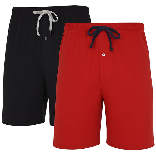 Hanes Men's 2-Pack Cotton Knit Waistband Pockets Shorts, Biking Red/Black, Small