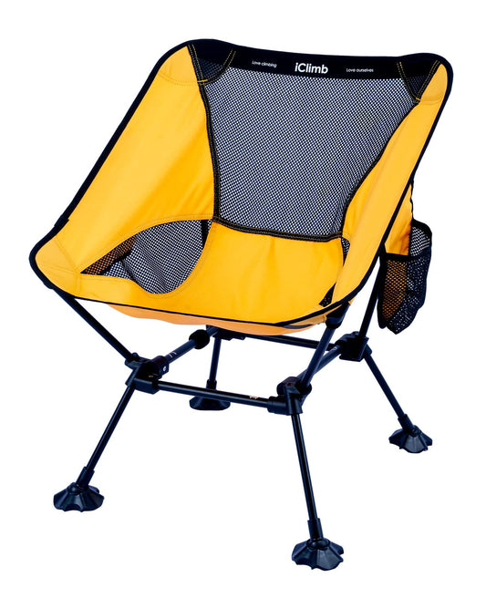 iClimb Ultralight Compact Camping Folding Beach Chair with Anti-Sinking Large Feet and Back Support Webbing (Yellow - Square Frame - 2PC)